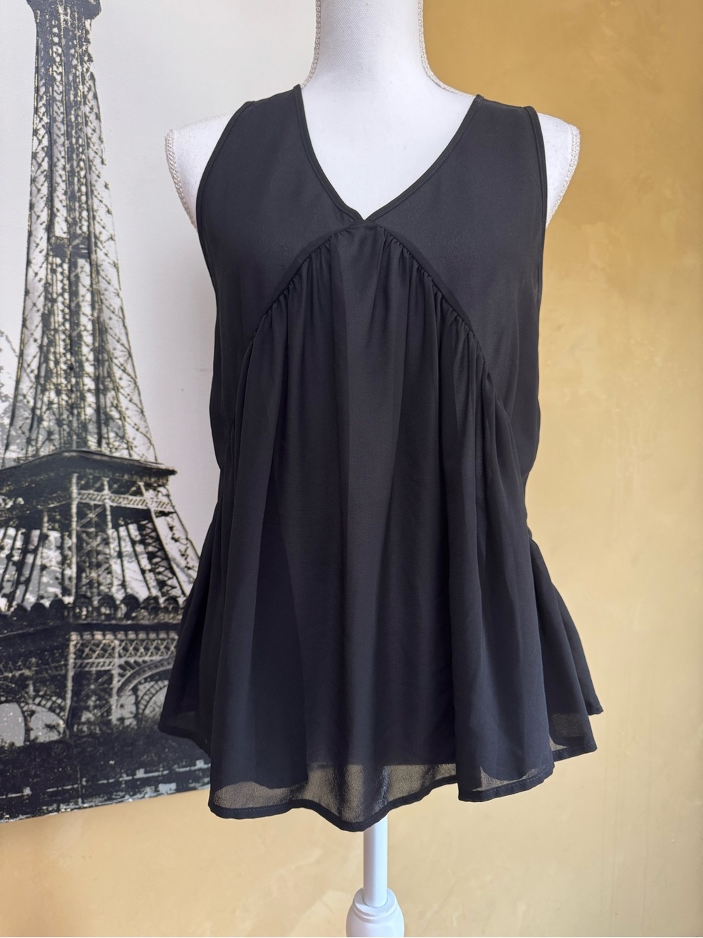She + Sky Black V-Neck Gathered Sleeveless Top